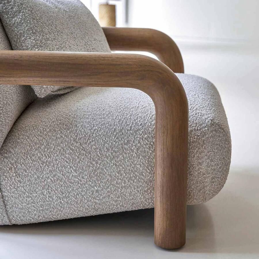 Tikamoon Nina Lage fauteuil in massief mindihout en ecru stof - Foto 3