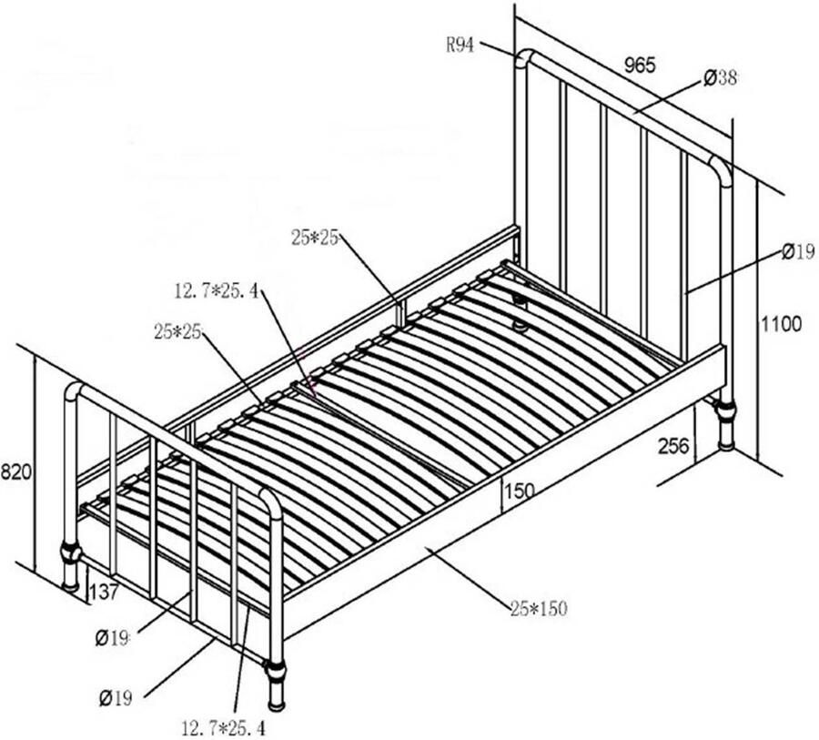 Vipack Eenpersoonsbed Bronxx metaal 90x200 mat zwart - Foto 4