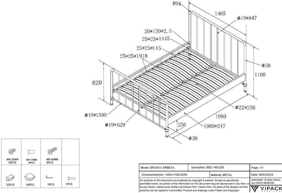 Vipack EMOB Twijfelaar Bronxx metaal 140x200 mat olijfgroen Metalen tweepersoonsbedden Groen Metaal Metalen tweepersoonsbedden Tweepersoons Normaal bed Op voorraad - Foto 4