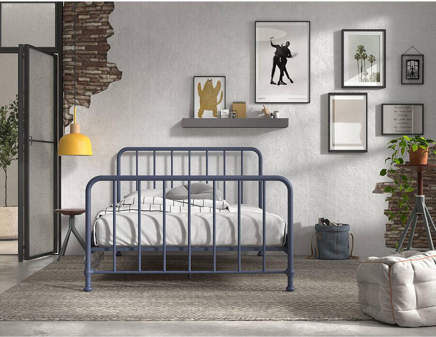 Vipack EMOB Twijfelaar Bronxx metaal 140x200 mat blauw denim Metalen tweepersoonsbedden Blauw Metaal Metalen tweepersoonsbedden Tweepersoons Normaal bed Op voorraad - Foto 3