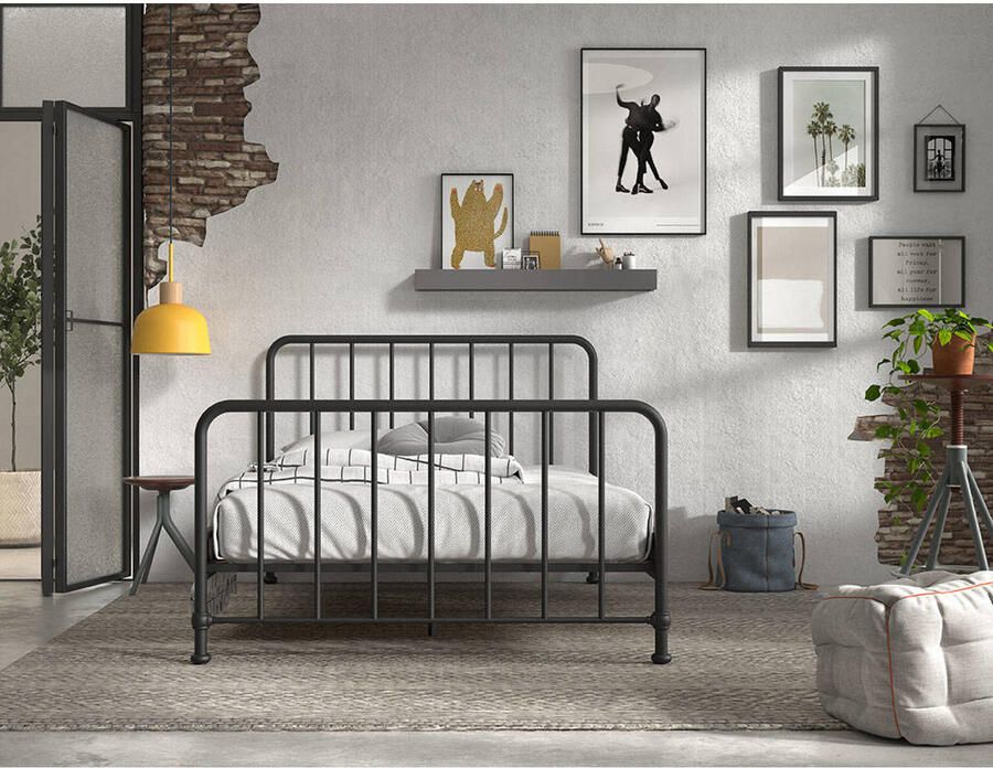 Vipack EMOB Twijfelaar Bronxx metaal 140x200 mat zwart Metalen tweepersoonsbedden Zwart Metaal Metalen tweepersoonsbedden Tweepersoons Normaal bed Op voorraad - Foto 2