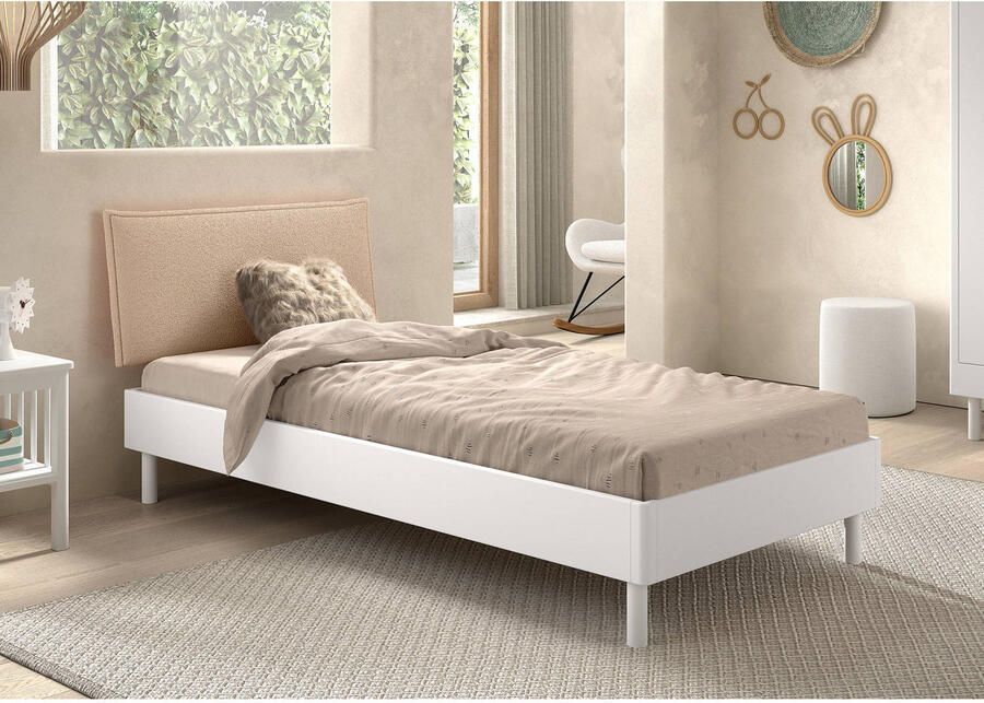 Vipack EMOB Eenpersoonsbed Forrest 90x200cm massief beukenhout wit beige Houten eenpersoonsbedden Wit Hout Houten eenpersoonsbedden Eenpersoons Normaal bed Op voorraad - Foto 3