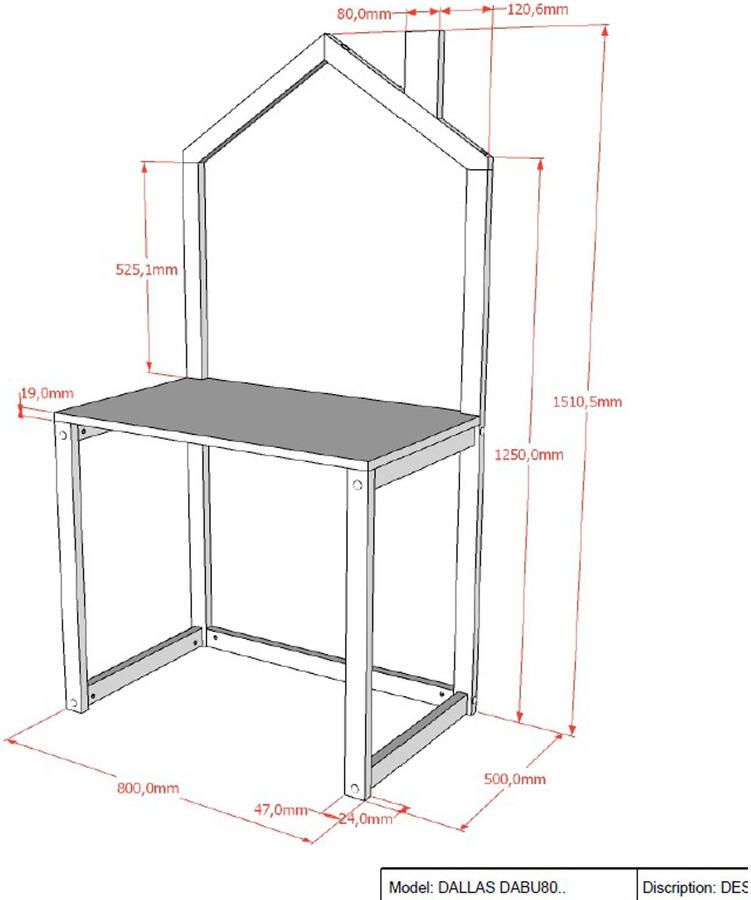 Vipack Kinderbureau Dallas uitvoering massief dennenhout stevig gebouwd met huislook groot werkoppervlak ideaal voor kleine ruimtes 2 kleuren - Foto 2
