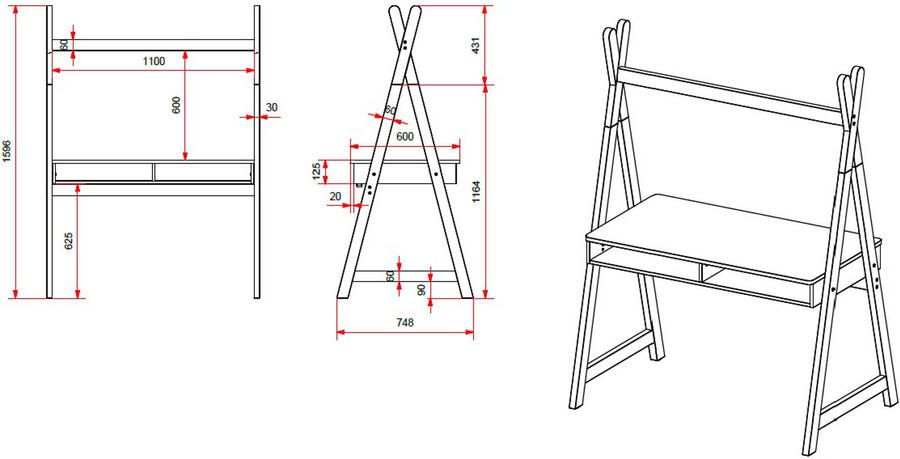 Vipack EMOB Bureau Kiddy Tipi 116x75 MDF grenen wit Kantoor Wit Hout; MDF Kantoor Op voorraad - Foto 2