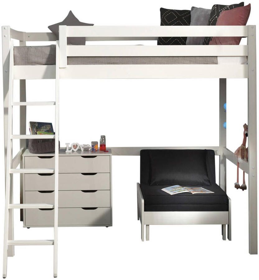 Vipack Hoogslaper Claire 140x200 met zetelbed en ladenkast wit - Foto 4