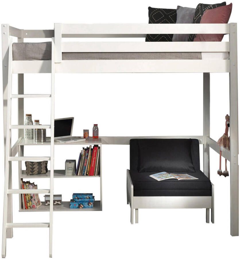 Vipack Hoogslaper Claire 140x200cm met boekenkast en zetelbed wit - Foto 4