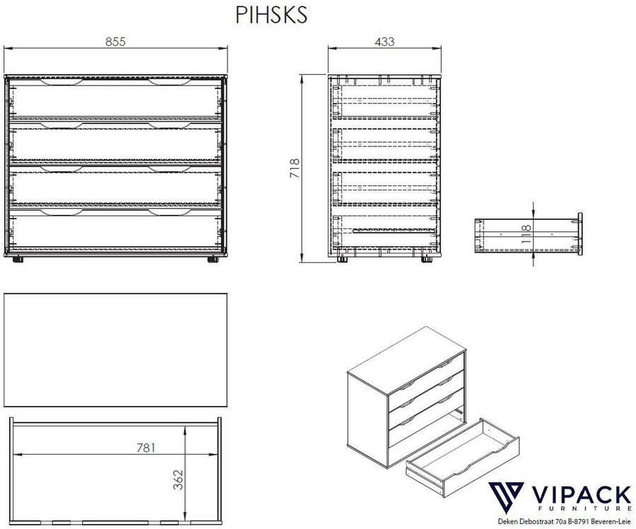 Vipack Hoogslaper Claire 90x200 met zetelbed en ladenkast wit - Foto 2