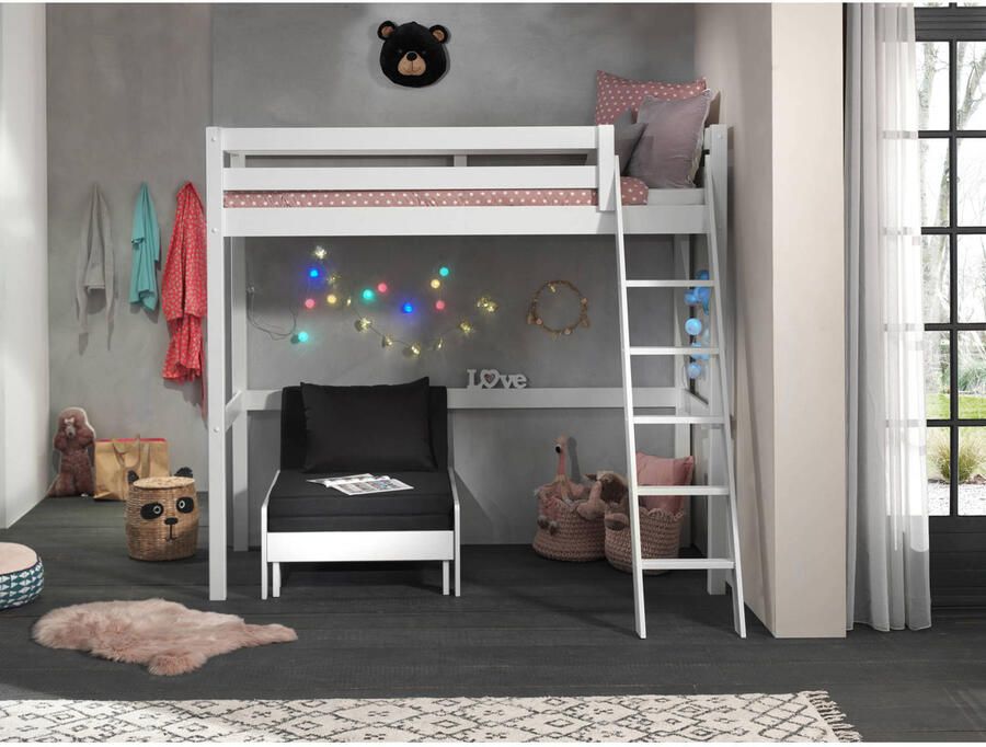 Vipack Hoogslaper met 90x 200 cm ligoppervlak grijs of wit gelakt - Foto 2