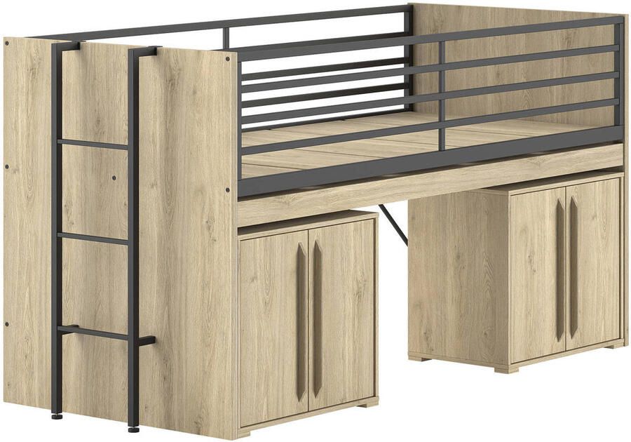 Vipack Halfhoogslaper Sammie 90x200cm met bureau en commodes eikdecor - Foto 4