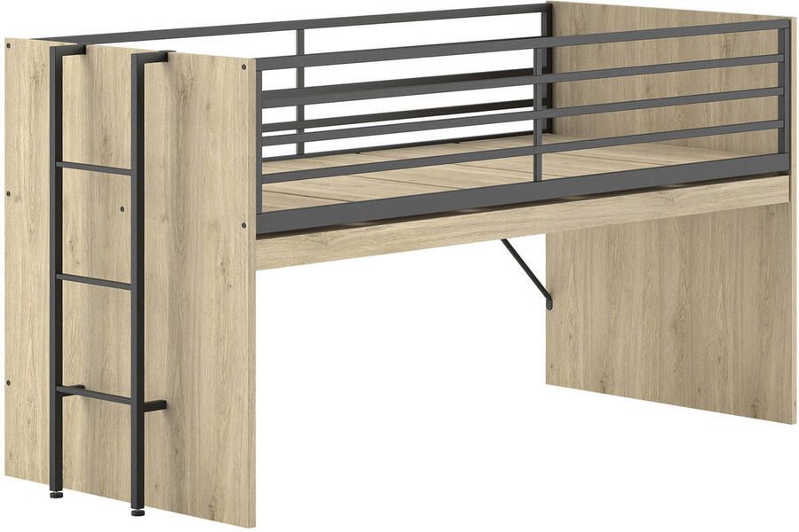 Vipack EMOB Halfhoogslaper Sammie 90x200cm met bureau en ladekasten eikdecor Kinderbedden met uitvalbeveiliging Bruin Metaal; Spaanplaat Kinderbedden met uitvalbeveiliging Eenpersoons Halfhoogslaper Op voorraad - Foto 2