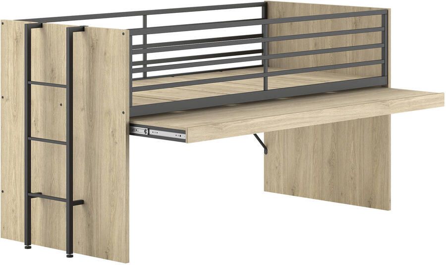 Vipack EMOB Halfhoogslaper Sammie 90x200cm met bureau eikdecor Kinderbedden met uitvalbeveiliging Bruin Metaal; Spaanplaat Kinderbedden met uitvalbeveiliging Eenpersoons Halfhoogslaper Op voorraad - Foto 5