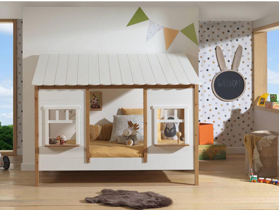 Vipack EMOB Bedhuisje Odense 90x200 MDF wit dennenhout Kinderbedden met uitvalbeveiliging Wit; Bruin Hout; MDF Kinderbedden met uitvalbeveiliging Eenpersoons Normaal bed Op voorraad - Foto 3