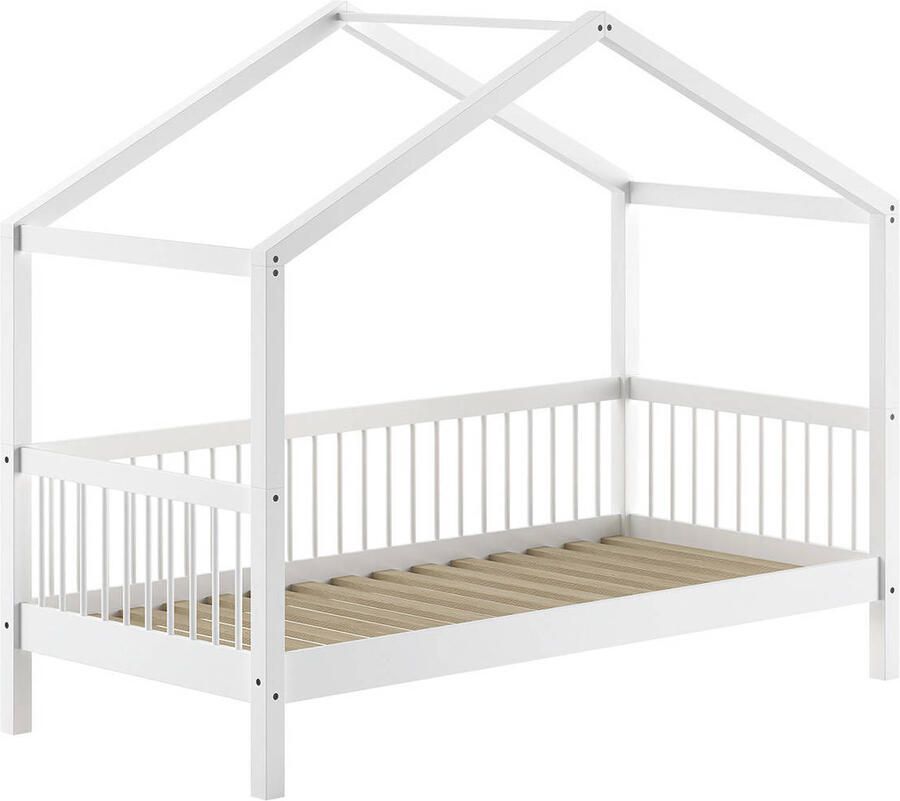 Vipack EMOB Huisbed Forrest 90x200cm massief beukenhout wit Houten kinderbedden Wit Hout Houten kinderbedden Eenpersoons Normaal bed Op voorraad - Foto 3