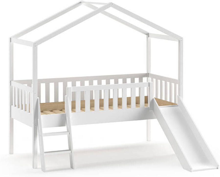 Vipack Kinderbed met Glijbaan Dallas 90x200cm Halfhoogslaper Kajuitbed Bed als Huis Peuterbed Ledikant Bedframe Wit - Foto 3