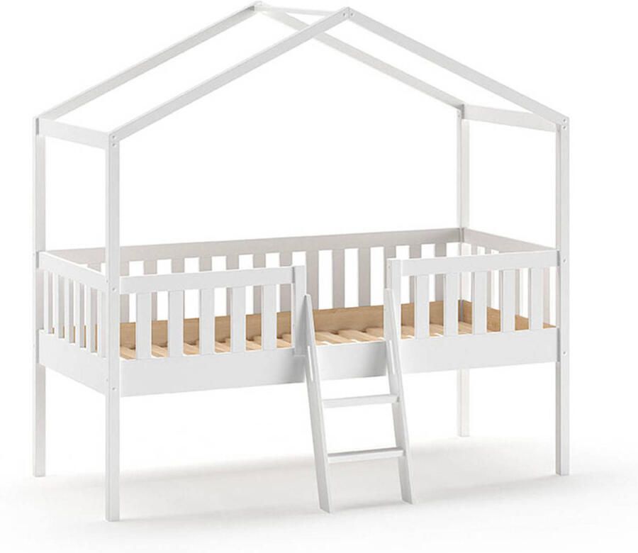 Vipack Kinderbed Dallas 90x200cm Halfhoogslaper Kajuitbed Bed als Huis Peuterbed Ledikant Bedframe Wit - Foto 3