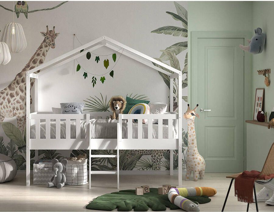 Vipack Kinderbed Dallas 90x200cm Halfhoogslaper Kajuitbed Bed als Huis Peuterbed Ledikant Bedframe Wit - Foto 2