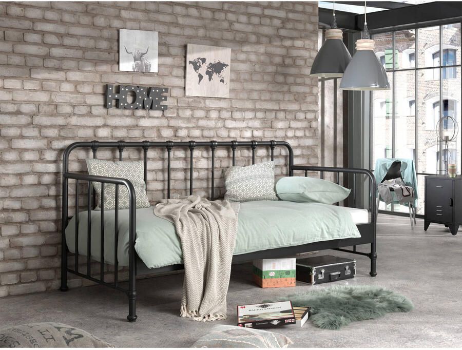 Vipack EMOB Kajuitbed Bronxx metaal 90x200 matzwart Metalen eenpersoonsbedden Zwart Metaal Metalen eenpersoonsbedden Eenpersoons Kajuitbed Op voorraad