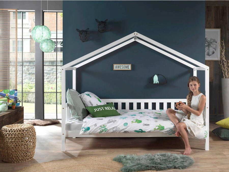 Vipack Kinderbed Dallas 90x200cm Sofabed als Huis Bed met Dak Peuterbed Ledikant Kajuitbed Wit - Foto 3