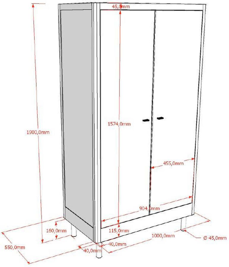 Vipack Kledingkast Forrest 2 deuren massief beukenhout wit - Foto 2
