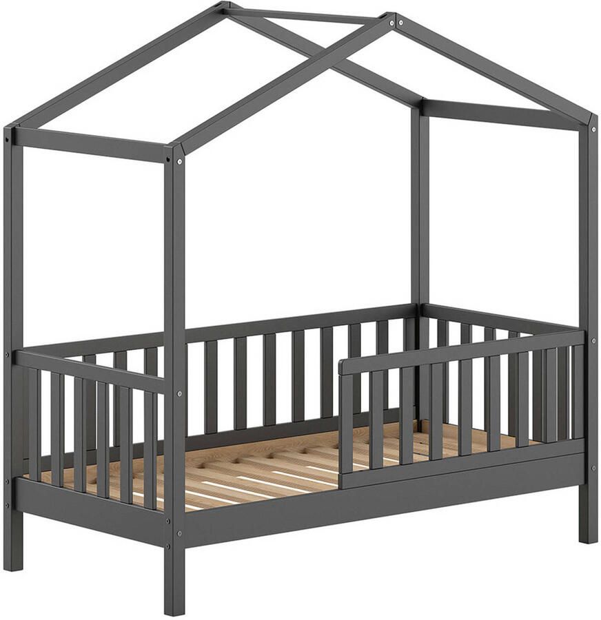 Vipack EMOB Kinderbed Dallas 70x140 cm antraciet massief grenen Kinderbedden met uitvalbeveiliging Antraciet Hout Kinderbedden met uitvalbeveiliging Eenpersoons Normaal bed Op voorraad