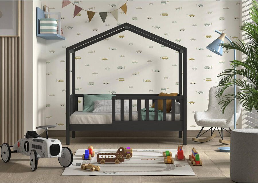 Vipack EMOB Kinderbed Dallas 70x140 cm antraciet massief grenen Kinderbedden met uitvalbeveiliging Antraciet Hout Kinderbedden met uitvalbeveiliging Eenpersoons Normaal bed Op voorraad - Foto 5