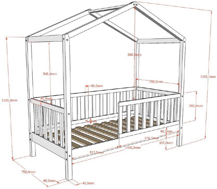 Vipack EMOB Kinderbed Dallas 70x140 cm antraciet massief grenen Kinderbedden met uitvalbeveiliging Antraciet Hout Kinderbedden met uitvalbeveiliging Eenpersoons Normaal bed Op voorraad - Foto 7