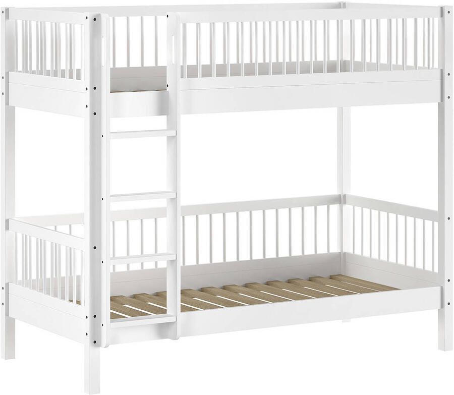 Vipack EMOB Stapelbed Forrest 90x200cm massief beukenhout wit Stapelbedden volwassenen Wit Hout Stapelbedden volwassenen Eenpersoons Stapelbed Op voorraad - Foto 3