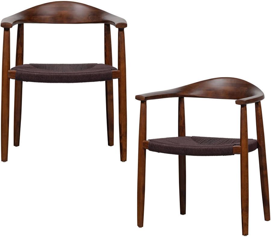 Vtwonen Embrace Eetkamerstoelen Gevlochten Donkerbruin Set van 2