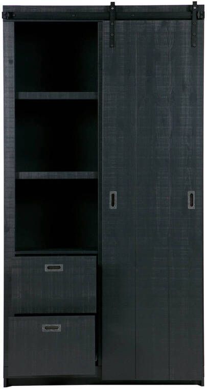Vtwonen Wandkast Schuifdeurkast Barn Grenen Zwart 122x230x37 cm (BxHxD) Metalen Rail Woonexpress - Foto 2