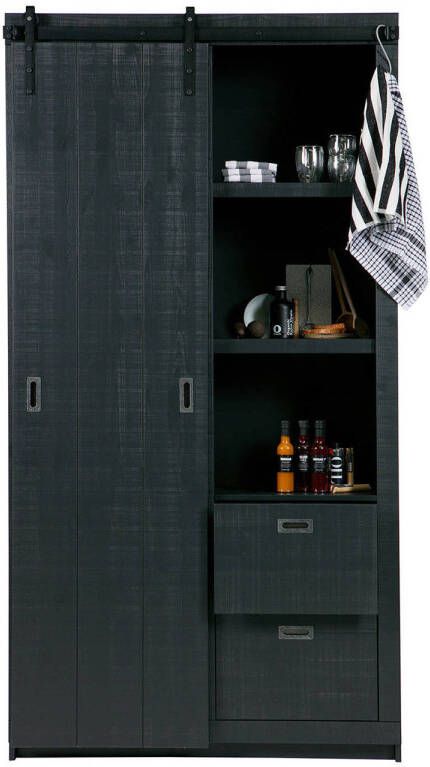 Vtwonen Wandkast Schuifdeurkast Barn Grenen Zwart 122x230x37 cm (BxHxD) Metalen Rail Woonexpress - Foto 3