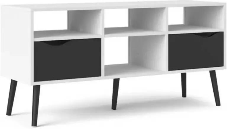 Leen Bakker TV-meubel Delta 6 vaks wit mat zwart 54 4x117 2x39 1 cm - Foto 1