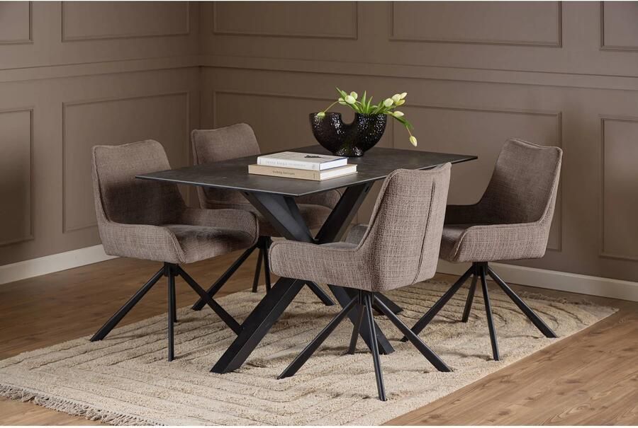 Giga Living Eetkamerstoel Falden Bruin Stof Zithoogte 47cm Set van 2 - Foto 3