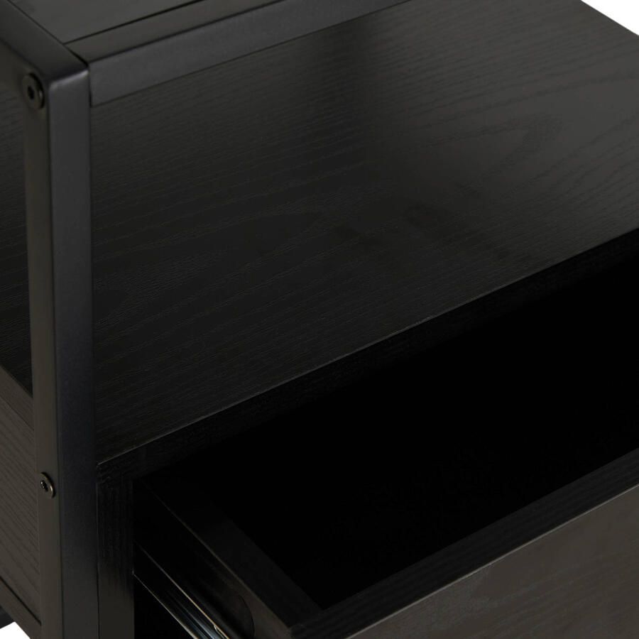 Hioshop Ralf nachtkastje 1 plank 1 lade glas rookkleurig wild eik decor.