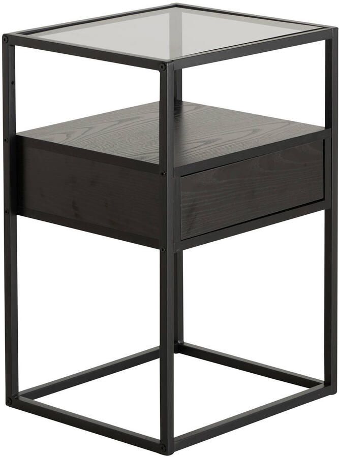 Hioshop Ralf nachtkastje 1 plank 1 lade glas rookkleurig wild eik decor. - Foto 6
