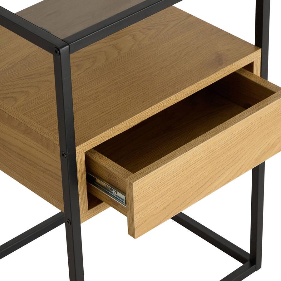 Hioshop Ralf nachtkastje 1 plank 1 lade glas rookkleurig wild eik decor. - Foto 5