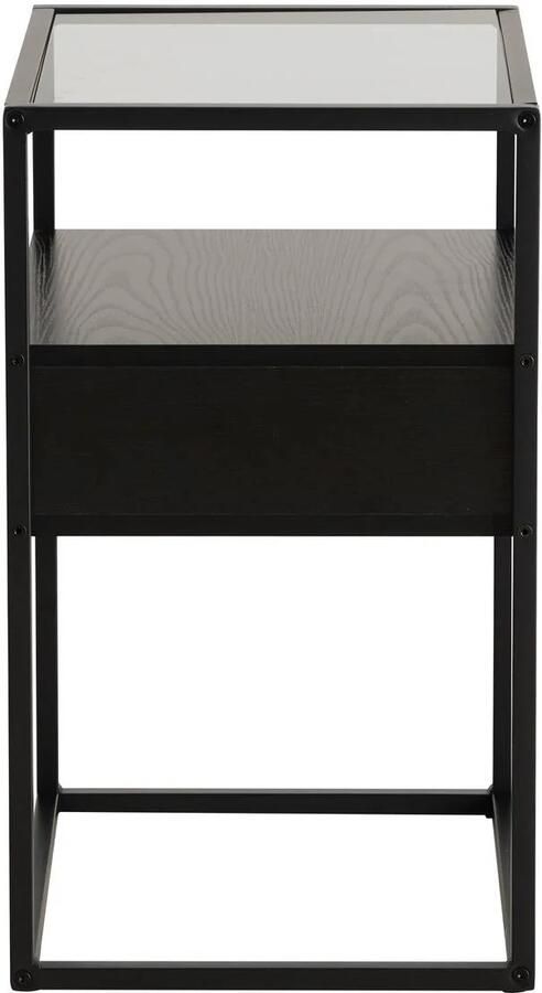 Hioshop Ralf nachtkastje 1 plank 1 lade glas rookkleurig wild eik decor. - Foto 8