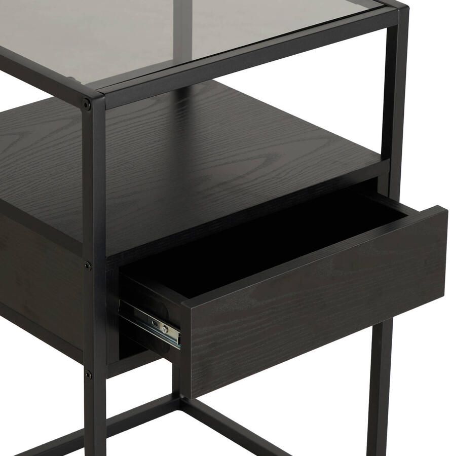 Hioshop Ralf nachtkastje 1 plank 1 lade glas rookkleurig wild eik decor. - Foto 6