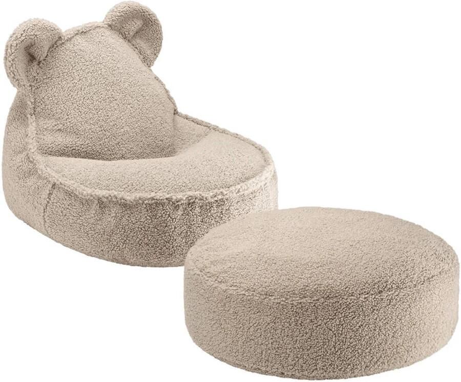 Wigiwama Teddy Bear Beanbag Chair Zitzak met Ottoman Biscuit