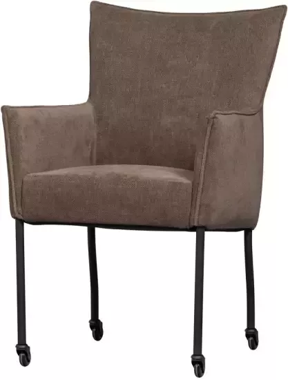 WOOOD Ezra Eetkamerstoel met Armleuning en Wielen Polyester Bruin 94x56x64