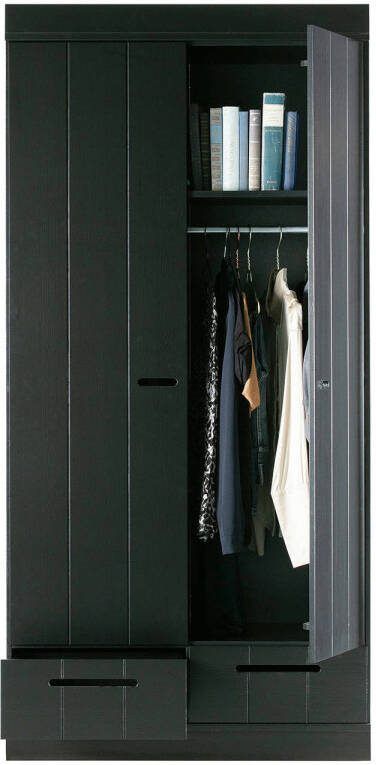 WOOOD Connect Kledingkast 2-Deurs met Lade- Grenen Zwart 195x94x53 - Foto 4
