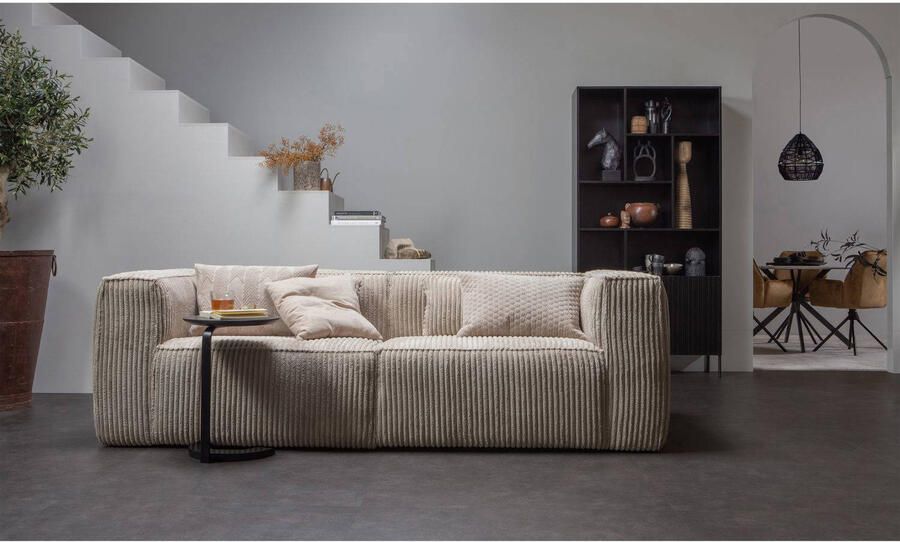 WOOOD Bean 3 5-Zits Bank Ribstof Travertin 73x246x96