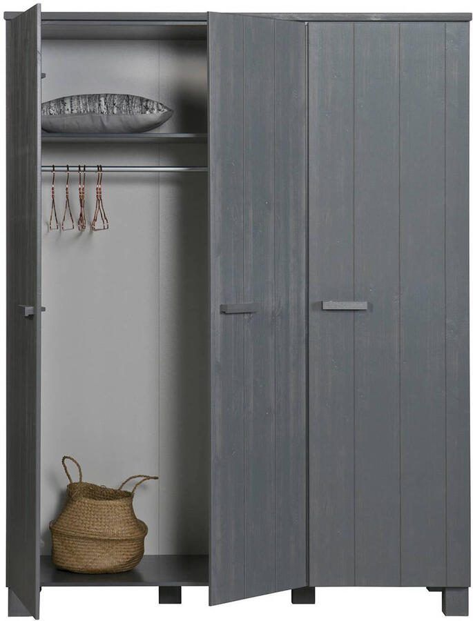 WOOOD Dennis 3-Deurs Kast Grenen Geborsteld Staal Grijs 202x158x55 - Foto 2
