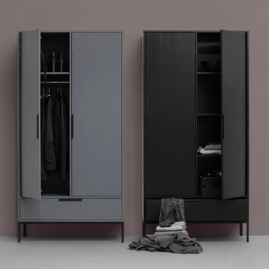 WOOOD Adam Kast 2-deurs Grenen Zwart 200x100x53 - Foto 3