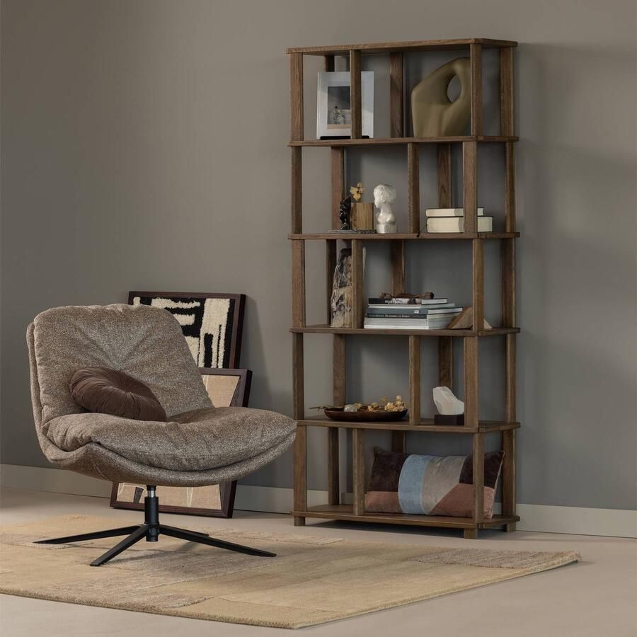 WOOOD Arve Draaifauteuil Bedrukte Stof Naturel Melange Beige 86x82x87 cm - Foto 2