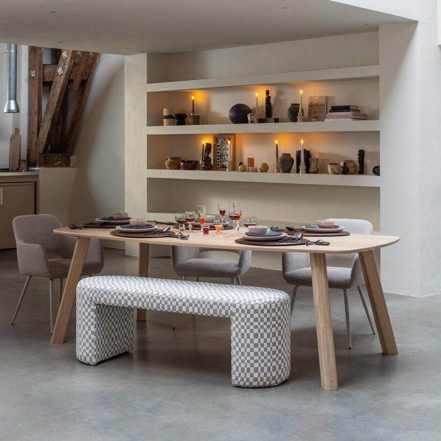 WOOOD Jacob Bankje Chess Stof Ruitjes Zand Beige 46x130x46 cm - Foto 3
