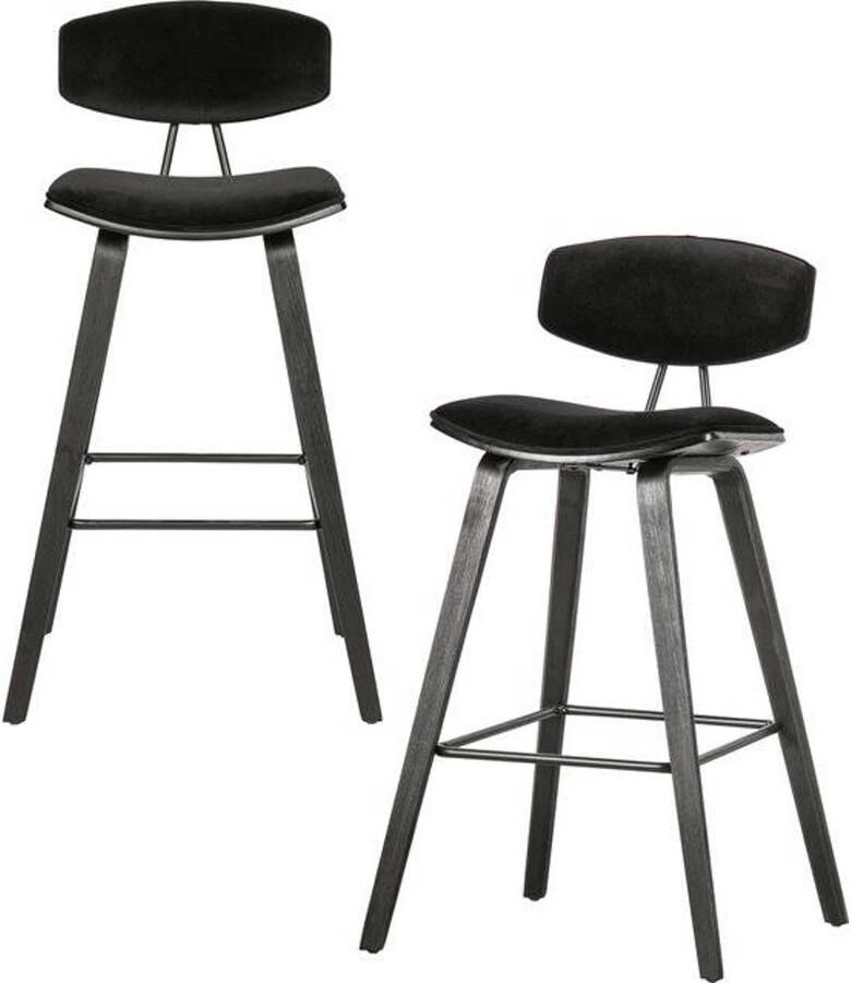WOOOD Exclusive Senn Barstoel Fluweel Zwart Set van 2