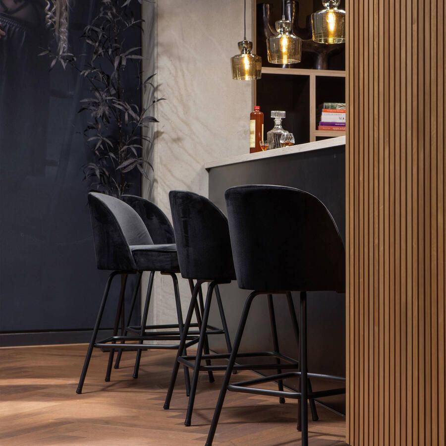 BePureHome Vogue Barstoel Velvet Zwart 89x50x55