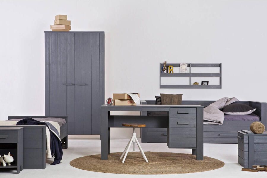 WOOOD Dennis Bedlade Excl. Matras Geborsteld Staalgrijs 21x198x91