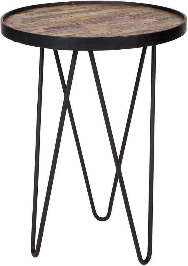 WOOOD Lev Bijzettafel Met Teakhouten Bovenblad Teak Metaal Zwart Naturel 52x39x39 cm