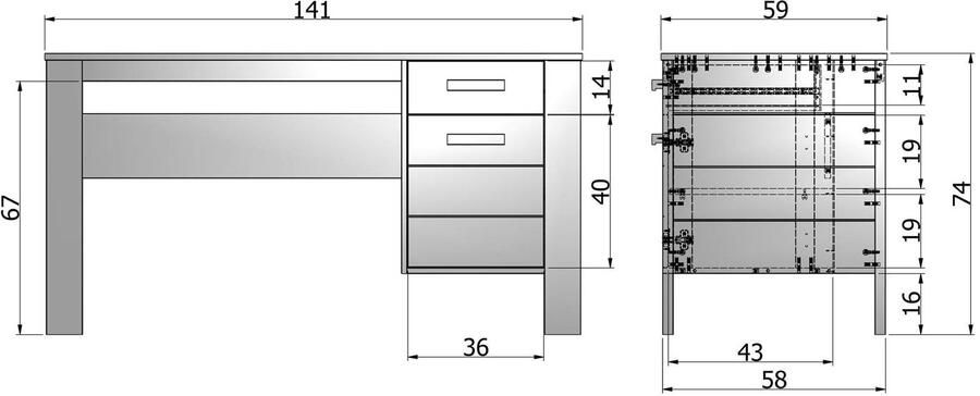 WOOOD Dennis Bureau Grenen Geborsteld Staal Grijs 74x141x59 - Foto 5
